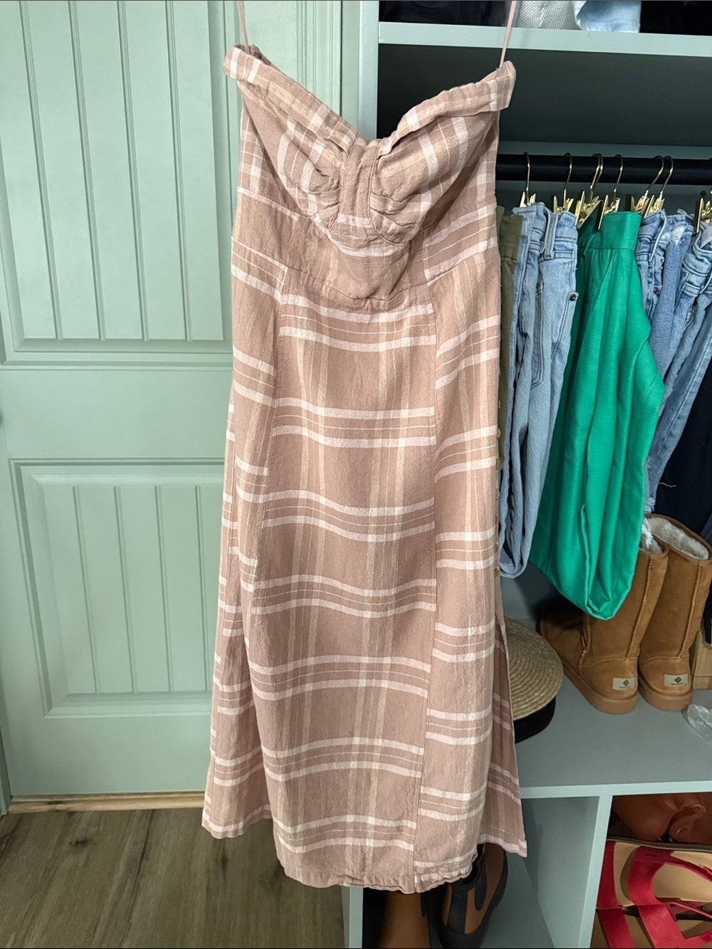 Free People Linen Cotton Blend Women’s Plaid Midi Dress